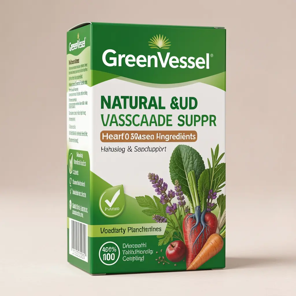 GreenVessel dietary supplement package with natural plant-based ingredients for heart and vascular support